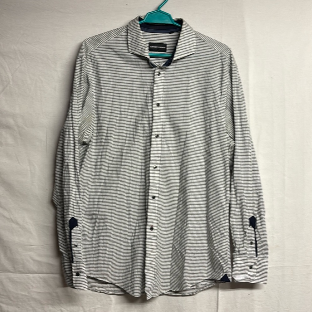 EMPORIO ARMANI Men’s Cross Striped Long Sleeve Button Down Shirt Size XXL
